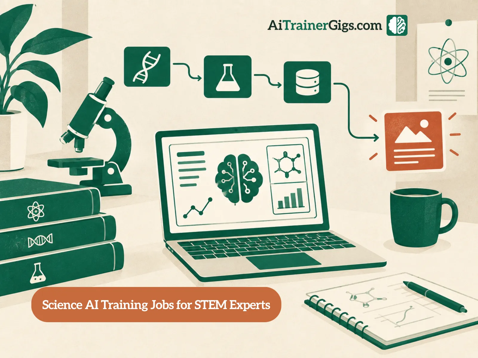 Illustration of a researcher checking an AI model's scientific reasoning against real data, showing how STEM experts train and test AI